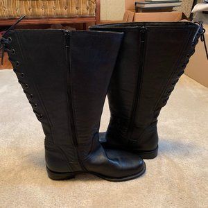 David Tate Black Leather Tall Back Lace Boots Size 9 EUC